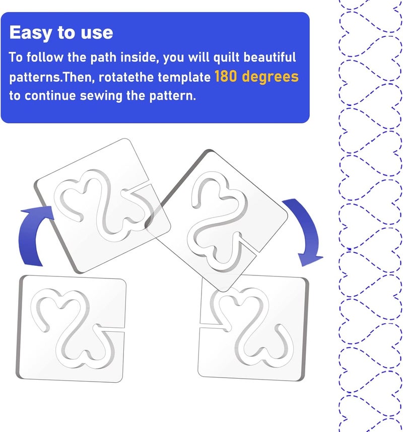 Kapyoo Free Motion Quilting Templates Set Quilting Rulers and Templates Quilting Templates for Machine Quilting Quilting Supplies Quilting Design with 32Pcs Non-Slip Grips (Heart Shaped A&B V2) - Image 5